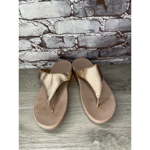 FitFlop Lulu Rose Gold Pink Synthetic Thong Wedge Sandals Women's Sz 8M US/39EU - Picture 3 of 16